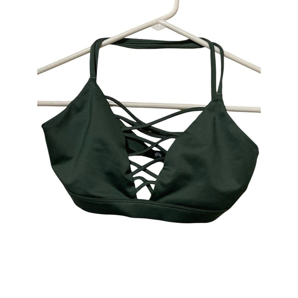 Victoria Secret Sports Bra Size Medium Green Unlined Strappy Racerback